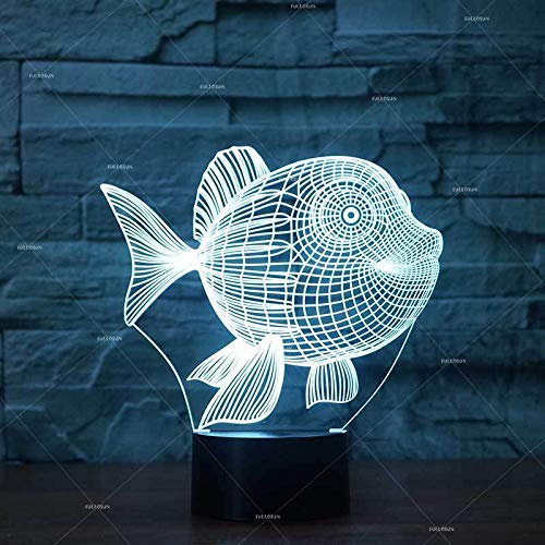 Luz de noche Luz de noche 3D Lámpara de ilusión Forma de pez LED USB Cambio de siete colores Luz de control remoto táctil