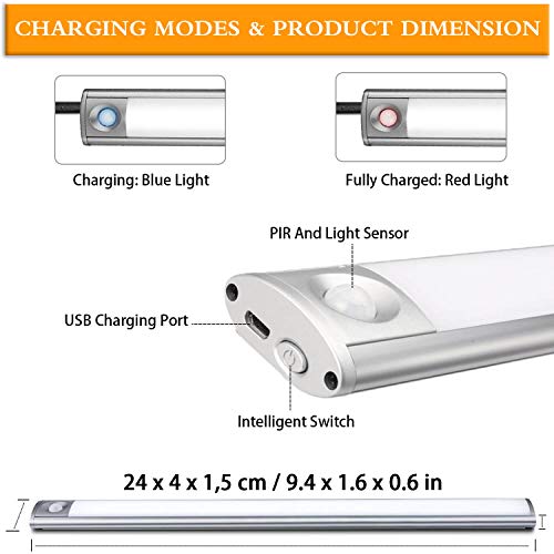 Luz Nocturna, Hnlife Led Armario con Sensor de Movimiento Recargable 33 LED 4 Modos con Cinta Adhesiva Magnética para Armario, Pasillo, Estantería, Escalera