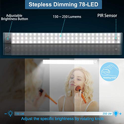 Luz Nocturna, Mejorar 78 LEDs Led Armario con Sensor de Movimiento Recargable 4 Modos con Cinta Adhesiva Magnética para Armario, Pasillo, Estantería, Escalera
