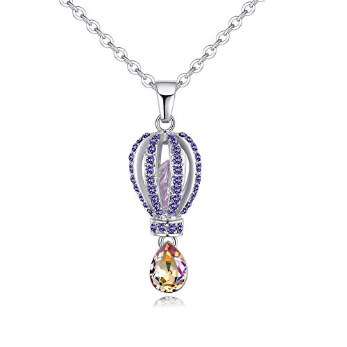 Luziang Collares Mujer Colgante,Manera de Europeos y Americanos la joyería Femenina Corto Creativo de Cristal Collar Hueco de perforación Globo aerostático Pendan T Regalo de cumpleaños