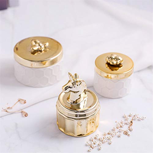 Lwieui Espejo Joyero Soporte de Anillo de abalorio de Caja de joyería de cerámica de Unicornio, Aniversario de Boda, cumpleaños, Regalo Nupcial Cajas y organizadores (Color : Free, Size : 8x12cm)