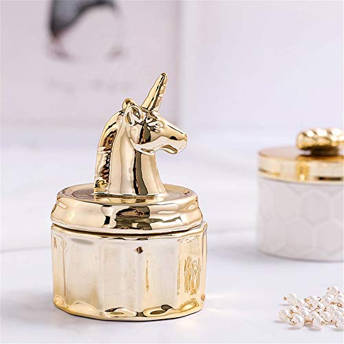 Lwieui Espejo Joyero Soporte de Anillo de abalorio de Caja de joyería de cerámica de Unicornio, Aniversario de Boda, cumpleaños, Regalo Nupcial Cajas y organizadores (Color : Free, Size : 8x12cm)