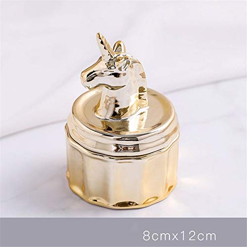 Lwieui Espejo Joyero Soporte de Anillo de abalorio de Caja de joyería de cerámica de Unicornio, Aniversario de Boda, cumpleaños, Regalo Nupcial Cajas y organizadores (Color : Free, Size : 8x12cm)