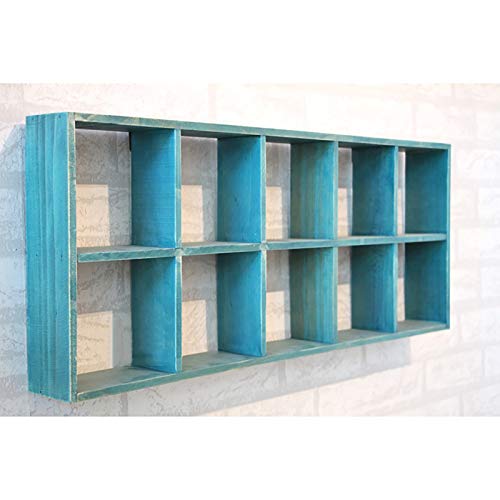 LWqszwj Estante de Pared Estantería de Pared de Madera Maciza Copa de Almacenamiento Juego de té Titular de la Casa del Tesoro bastidores Pared 10 Celdas de los fotogramas pequeño Blog (Color : Blue)