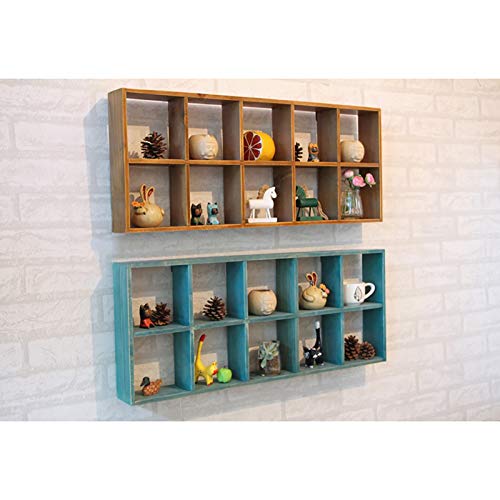 LWqszwj Estante de Pared Estantería de Pared de Madera Maciza Copa de Almacenamiento Juego de té Titular de la Casa del Tesoro bastidores Pared 10 Celdas de los fotogramas pequeño Blog (Color : Blue)