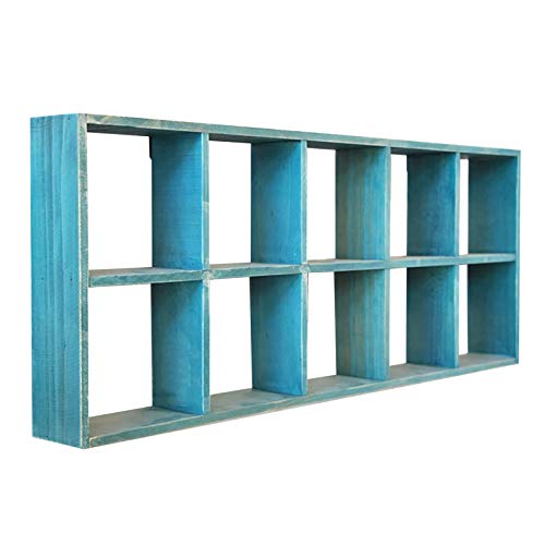 LWqszwj Estante de Pared Estantería de Pared de Madera Maciza Copa de Almacenamiento Juego de té Titular de la Casa del Tesoro bastidores Pared 10 Celdas de los fotogramas pequeño Blog (Color : Blue)