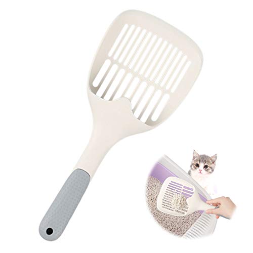 LWXCHE06 Pala Plástico para Gato con Mango Largo Recogedor de Arena para Gatos Pala de Basura para Gatos Pala de Arena para Gatos Tamiz de Plástico Duradero Pala para Mascotas Gatos Gris 1 Pieza