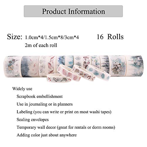 Lychii 16 Rolls cinta adhesiva & 8 PCS Sticker decorativa colección Maletín de maquillaje Bullet para DIY manualidades, Revistas, planificadores, tarjetas, scrapbook