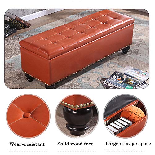 LYCIL Cuero Falso Lift Top Otomano Banco con Almacenamiento,Tapizado Botón Copetudo Descanso De Pies Taburete Asiento con Nailhead Trim para Sala De Estar Jengibre 40x40x40cm(16x16x16in)
