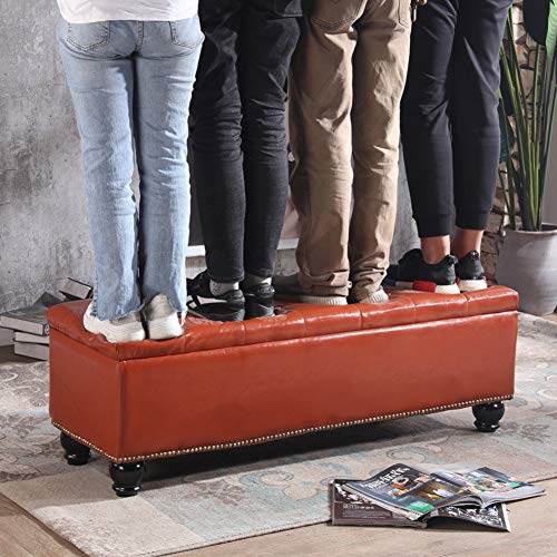 LYCIL Cuero Falso Lift Top Otomano Banco con Almacenamiento,Tapizado Botón Copetudo Descanso De Pies Taburete Asiento con Nailhead Trim para Sala De Estar Jengibre 40x40x40cm(16x16x16in)