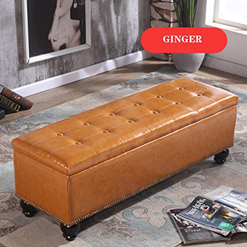 LYCIL Cuero Falso Lift Top Otomano Banco con Almacenamiento,Tapizado Botón Copetudo Descanso De Pies Taburete Asiento con Nailhead Trim para Sala De Estar Jengibre 40x40x40cm(16x16x16in)