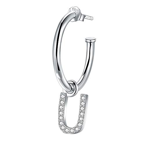 Lydreewam Pendientes aro Colgantes De Letra U Plata de Ley 925 con 3A circonia cúbica para Mujer, diámetro 20mm (una pieza, no un par)