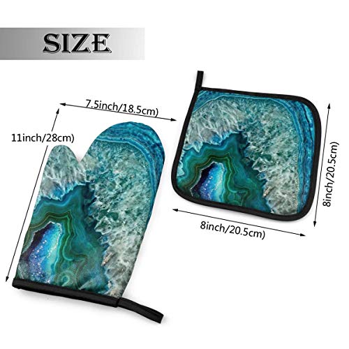 lymknumb Agua Turquesa ágata Piedra Mineral Gema Hermosa manopla para Horno y Soporte para ollas Juego Resistente al Calor y Lavable para cocinar, Hornear, Parrilla