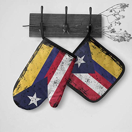 lymknumb Colombia Puerto Rico Banderas Mitones de Horno y Soportes para ollas Conjuntos Guantes de Cocina Guantes para Hornear para cocinar en Barbacoa Hornear Asar a la Parrilla