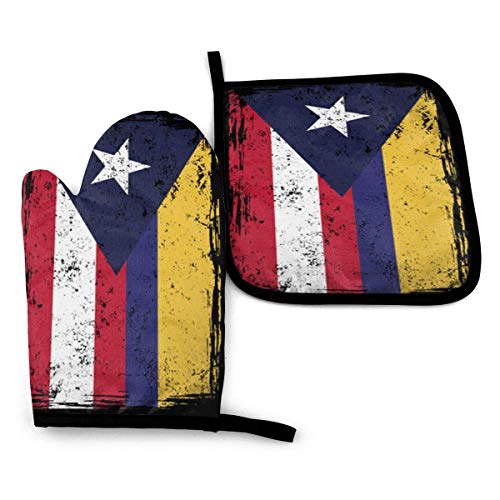 lymknumb Colombia Puerto Rico Banderas Mitones de Horno y Soportes para ollas Conjuntos Guantes de Cocina Guantes para Hornear para cocinar en Barbacoa Hornear Asar a la Parrilla