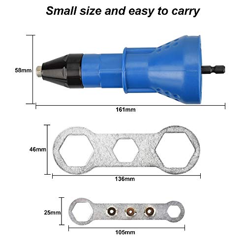 LYTIVAGEN Adaptador de Remache, Herramienta de Remachado con Boquilla y Llave Remachadora Eléctrica para Horno, Drmoire, Bricolaje (Azul)