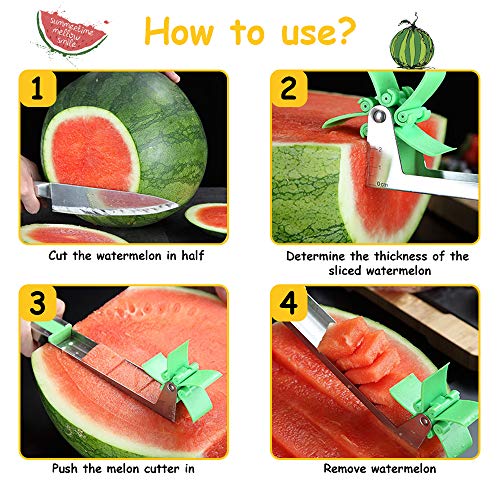 LYTIVAGEN Cortador de Sandía Acero Inoxidable Cortador de Molino de Viento con 2 en 1 Cuchara de Melon Cortador de Melón Cortador de Frutas para Cortar Sandía Melón