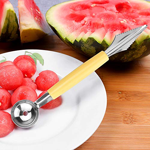 LYTIVAGEN Cortador de Sandía Acero Inoxidable Cortador de Molino de Viento con 2 en 1 Cuchara de Melon Cortador de Melón Cortador de Frutas para Cortar Sandía Melón