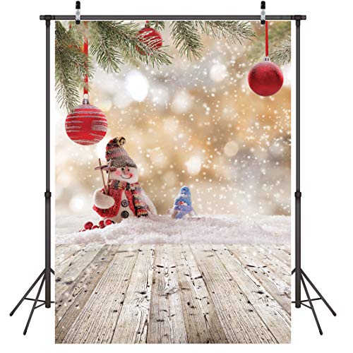LYWYGG 6x9FT Fondo de Feliz Navidad Muñeco de Nieve de Navidad Piso de Madera Fondo de Foto Fondo de Copo de Nieve Blanco Decoración de Navidad Fondo de Fotografía de Invierno CP-79-1010