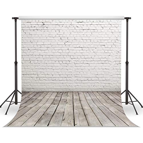LYWYGG 8x8FT Fondo de Fotografía de Vinilo Fondo de Foto de Pared de Ladrillo Blanco Piso de Madera Vintage Fiesta de Cumpleaños Fondo Fotográfico Accesorios de Estudio CP-11-0808