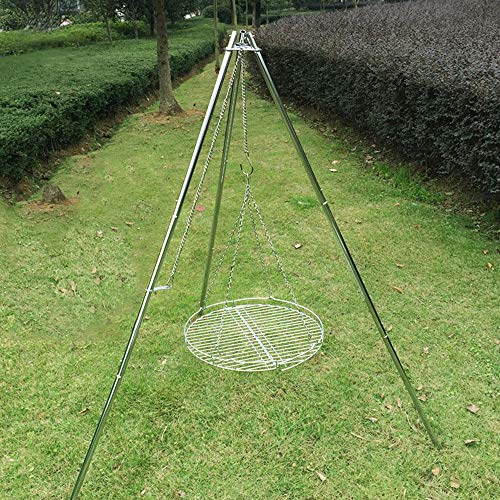 LYY Gran trípode de Parrilla de carbón Plegable, Herramienta de Barbacoa portátil al Aire Libre con Red a la Parrilla, Altura Antideslizante Ajustable (5-8 Personas)