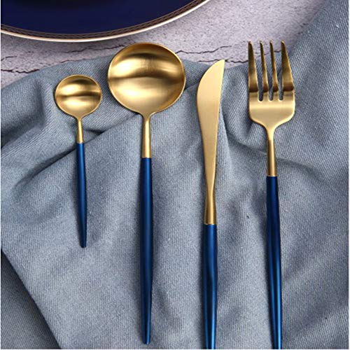 LZHTC Cuchillo Y Tenedor Cuchillo De Filete De Acero Inoxidable Europeo Azul Dorado Y Cuchara De Tenedor Juego Completo De Vajilla Occidental De Alta Gama para El Hogar