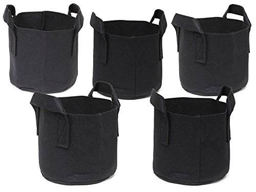 Maceta de Cultivo, JER 5pcs Bolsa de Cultivo de Plantas,Saco de Planta,Tiestos de Flores de Tela con Aireación y con Asas de 3 Galones - no Tejidos, Transpirables, Permeables y Degradables (Negro)
