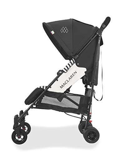 Maclaren WD1G270422 Quest Arc - Silla de paseo, ligero, manillar unido, para recién nacidos hasta los 25kg, asiento multiposición, suspensión en las 4 ruedas, Negro/Blanco Raya