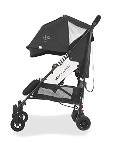 Maclaren WD1G270422 Quest Arc - Silla de paseo, ligero, manillar unido, para recién nacidos hasta los 25kg, asiento multiposición, suspensión en las 4 ruedas, Negro/Blanco Raya