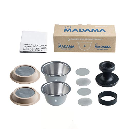 Madama - Cápsulas de café Dolce Gusto recargables, reutilizables y compatibles. Acero inoxidable y silicona apta para alimentos. 100 % fabricado en Italia. Paquete de dos cápsulas