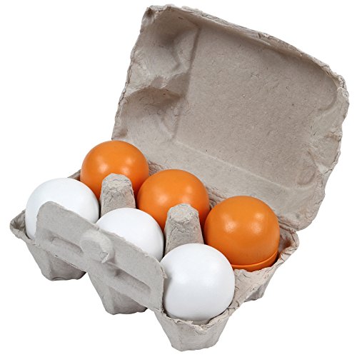 Madera Huevos | en Blanco y Marrón, con Extraíble Yema de Huevo, 6x4,5 cm, Ø 4,5 cm | Niños Juguete, Mano Sonajero Educación