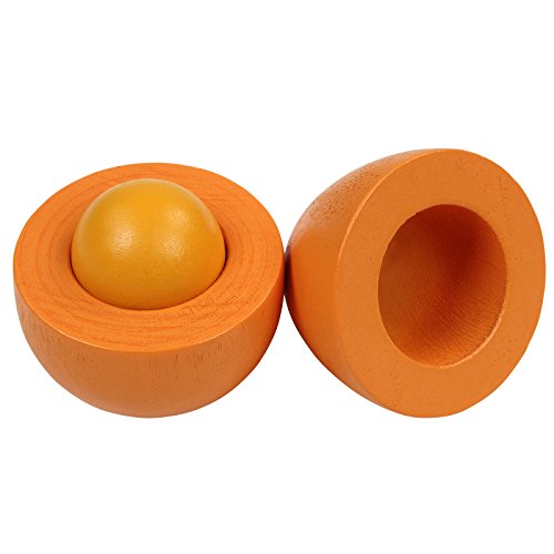 Madera Huevos | en Blanco y Marrón, con Extraíble Yema de Huevo, 6x4,5 cm, Ø 4,5 cm | Niños Juguete, Mano Sonajero Educación