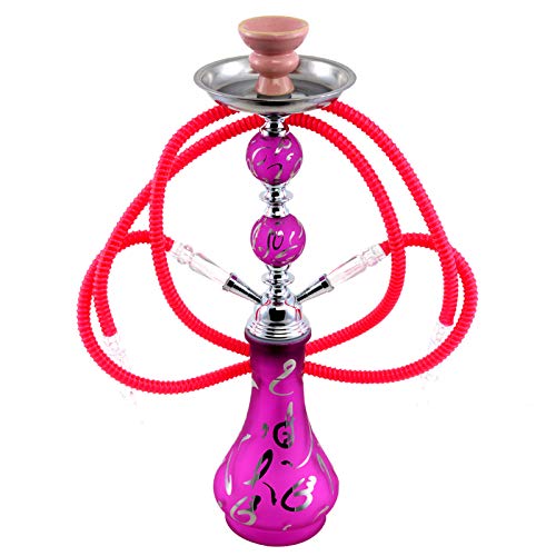 MADGROW. Cachimba SIMBOLOS. Lila. Shisha de 45 cm. SÚPER Pack: 10 Pastillas carbón + Gomas de Recambio + convertidor a una Manguera + escobilla + sartén carbón + Pinzas con agujereador