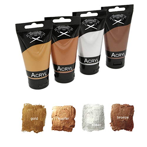 Magi - Set de pinturas acrílicas metálicas 4 x 75 ml en cobre, oro, plata y bronce, original Artist