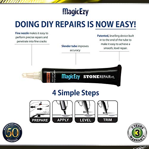 MagicEzy Stone Fix - Kit de reparación de grietas de granito y mármol - Rellena y daña los colores rápidamente (Negro (Black))