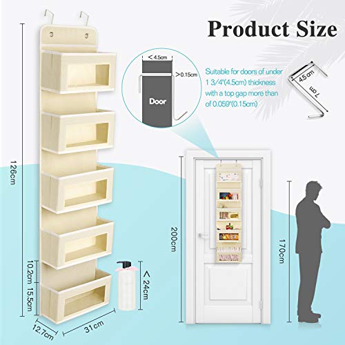 Magicfly Organizador para Puerta con 5 Compartimientos, Organizador Vertical del Tipo Bolsillo para Colgar en la Puerta, Almacenaje de Juguetes, Pañales, Toallas, etc, Beige