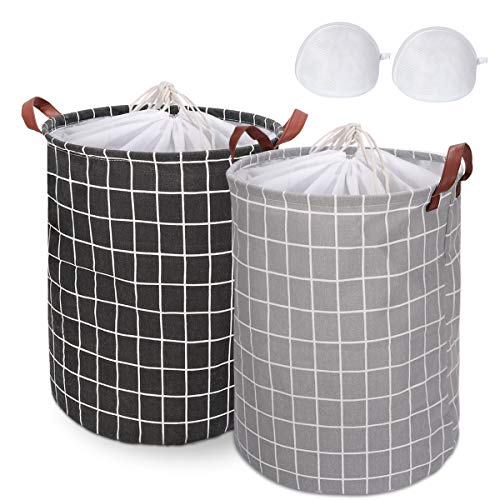 Magicfun 2PCS Cestos para la Lavandería, 43L Grandes Cesas de Ropa Plegables con Asas y Cordón para Baño Dormitorio, 13.8 x 13.8 x 17.7 Pulgadas, 2 Bolsas para Lavadora Incluidas