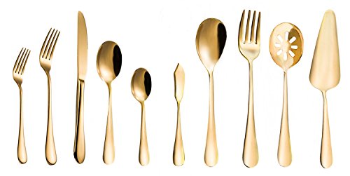 Magicpro Modern Royal - Cubertería de 45 piezas de acero inoxidable dorado para bodas, festivales, fiestas de Navidad, servicio For8