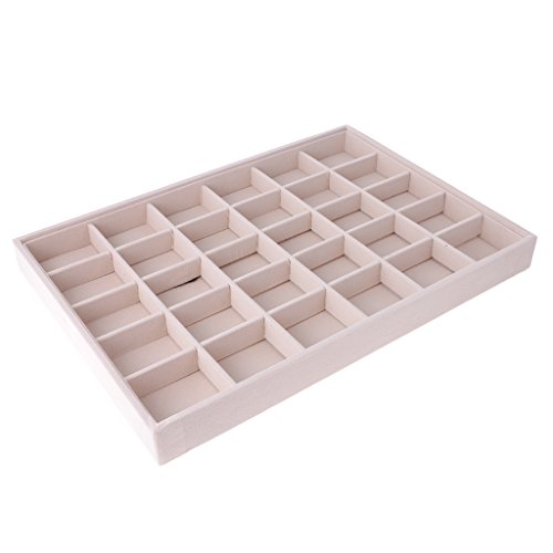 MagiDeal Organizador de Joyas Anillo Pendientes Collar Exhibición Caja Bandeja Almacenaje de Terciopelo - Beige# 3, 3