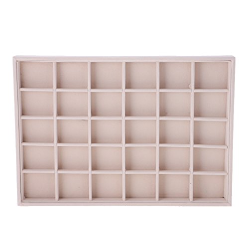 MagiDeal Organizador de Joyas Anillo Pendientes Collar Exhibición Caja Bandeja Almacenaje de Terciopelo - Beige# 3, 3