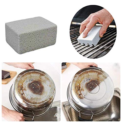 Magiin - Lote de 4 ladrillos de limpieza de piedra pómez gris para limpiar parrillas, desinfecta las parrillas de restaurante con tapa plana, planchas