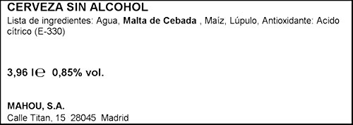 Mahou - Sin Alcohol Cerveza Dorada Lager - Pack de 12 x 33 cl