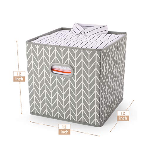 MaidMAX Cajas de Almacenaje de Tela sin Tapa, Cubos de Almacenamiento Plegables con Mangos de Plástico, para Casa, Oficina, Gris/Blanco, 6 pcs