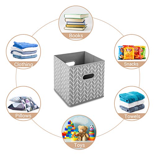MaidMAX Cajas de Almacenaje de Tela sin Tapa, Cubos de Almacenamiento Plegables con Mangos de Plástico, para Casa, Oficina, Gris/Blanco, 6 pcs