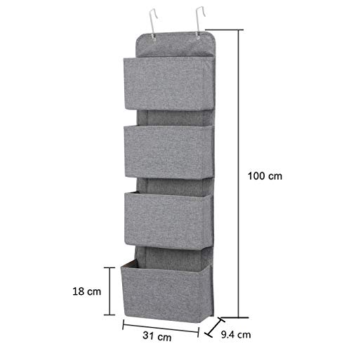 MaidMAX Organizador de Puerta, Organizador para Colgar en la Puerta con 4 Bolsillos, Organizador Vertical del Tipo Bolsillo para Almacenaje de Juguetes, Pañales, Toallas, Gris