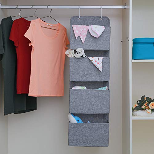 MaidMAX Organizador de Puerta, Organizador para Colgar en la Puerta con 4 Bolsillos, Organizador Vertical del Tipo Bolsillo para Almacenaje de Juguetes, Pañales, Toallas, Gris