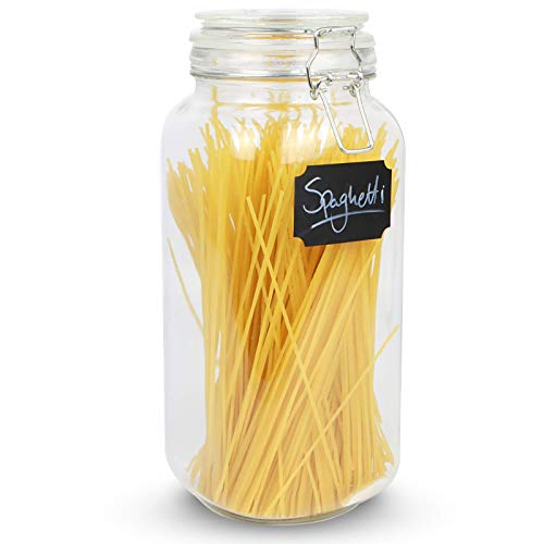 Maison & White Jarras de almacenamiento de pasta con clip de 2.2L | Recipiente alto de vidrio redondo vintage hermético | Frasco De Pasta Y Cereales | Recipientes de alimentos secos