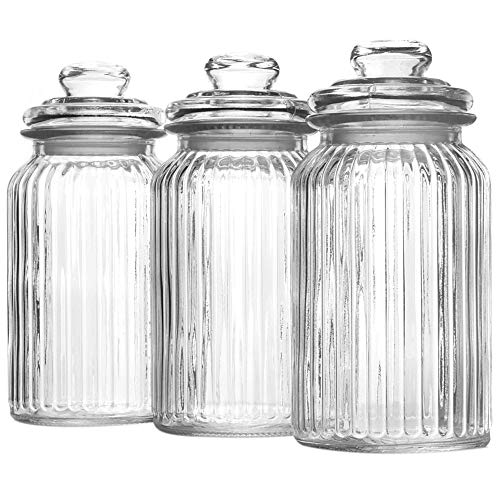 Maison & White Juego de 3 tarros de cristal herméticos vintage | Recipientes tradicional | Ideal para té, café, dulces y más (1300ml)