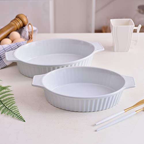 MALACASA, Serie Bake.Bake, Juego de Platos Ovalados para Hornear 2 Unidades (12.75"/ 14.5"), Bandeja para Hornear con Asas de Porcelana Ideal para Lasaña/Pastel/Cazuela/Tapas, Blanco