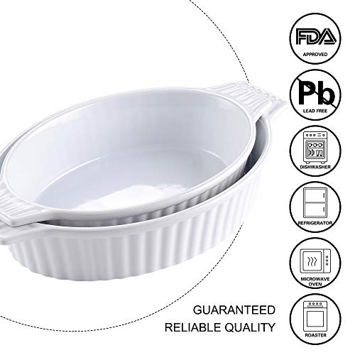 MALACASA, Serie Bake.Bake, Juego de Platos Ovalados para Hornear 2 Unidades (12.75"/ 14.5"), Bandeja para Hornear con Asas de Porcelana Ideal para Lasaña/Pastel/Cazuela/Tapas, Blanco